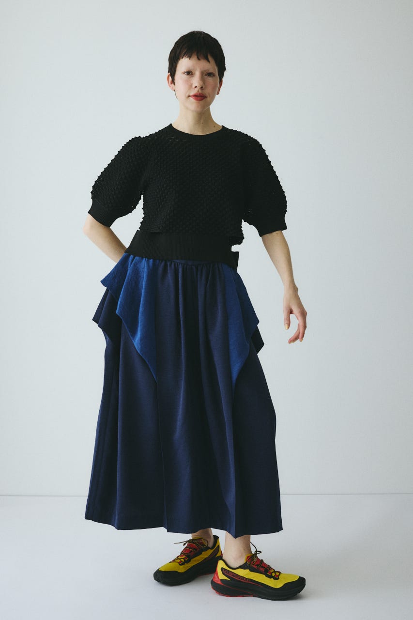 ［予約］3D stitch knit tops BLK FREE