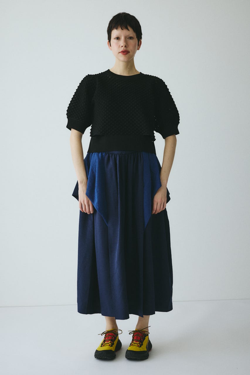 ［予約］3D stitch knit tops BLK FREE