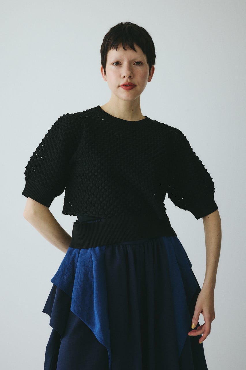 ［予約］3D stitch knit tops BLK FREE