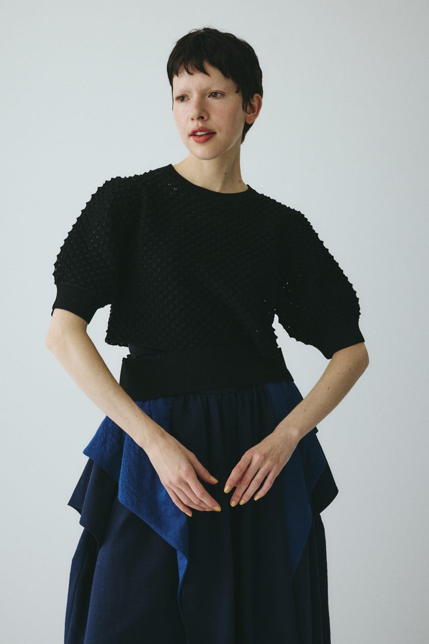 ［予約］3D stitch knit tops BLK FREE