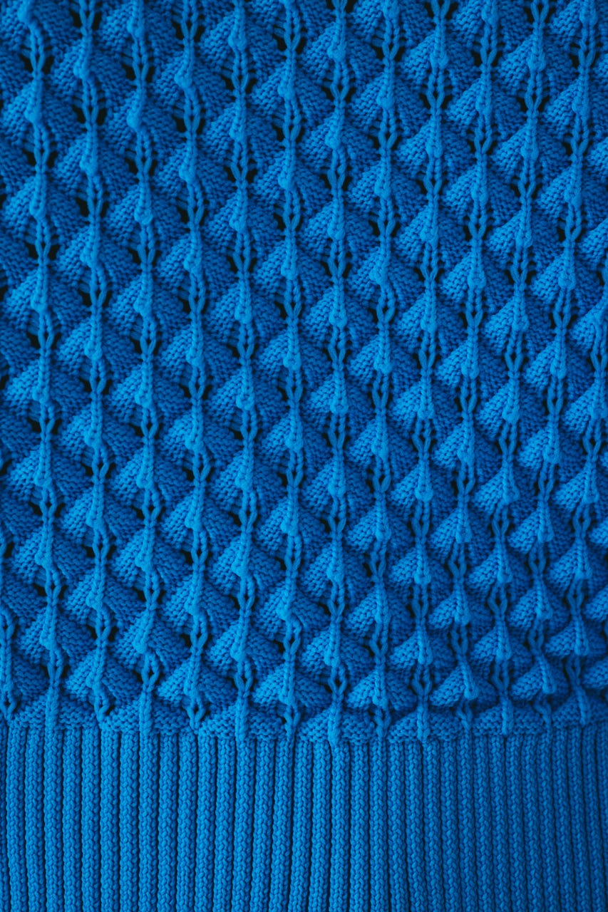 ［予約］3D stitch knit tops BLU FREE