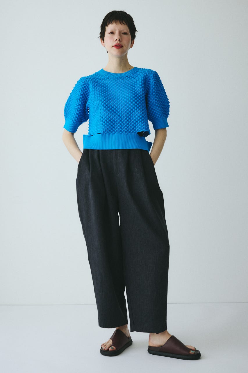 ［予約］3D stitch knit tops BLU FREE