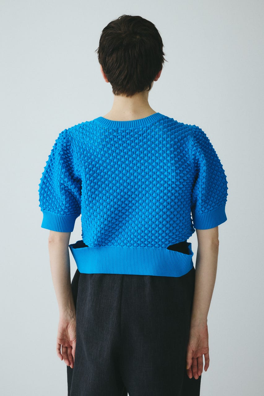 ［予約］3D stitch knit tops BLU FREE