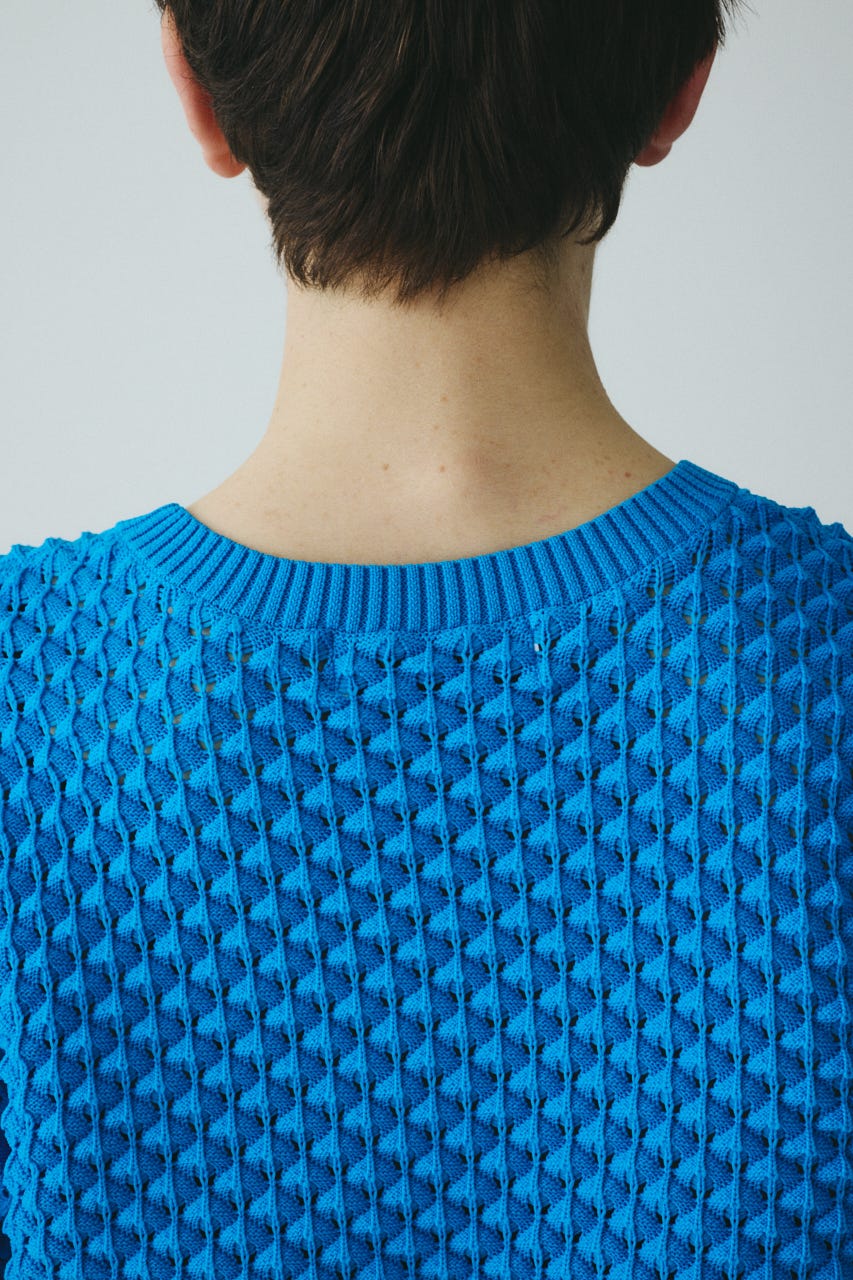 ［予約］3D stitch knit tops BLU FREE
