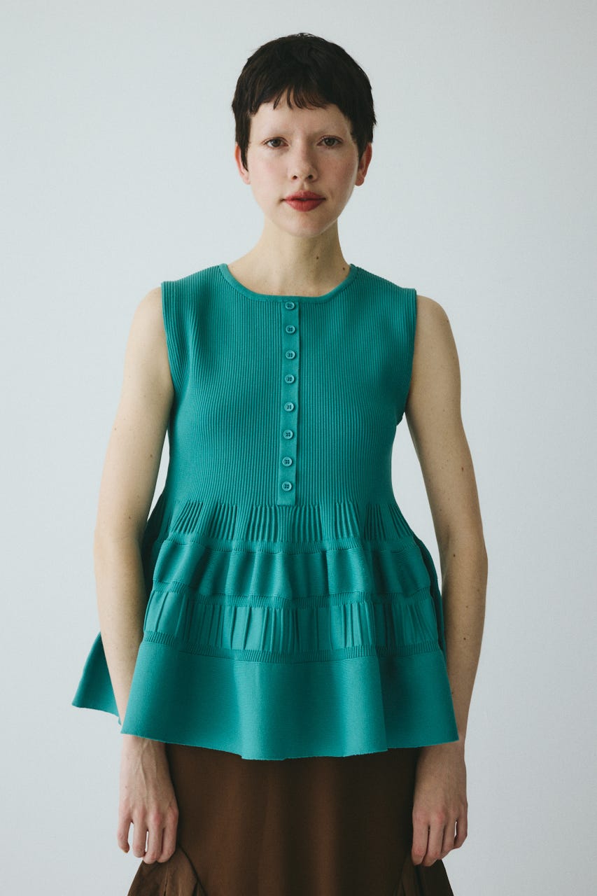 ［予約］Peplum knit tops GRN FREE