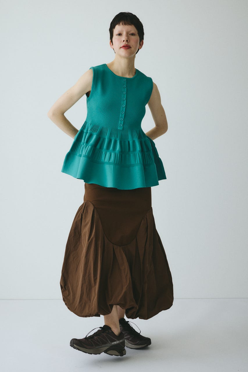 ［予約］Peplum knit tops GRN FREE