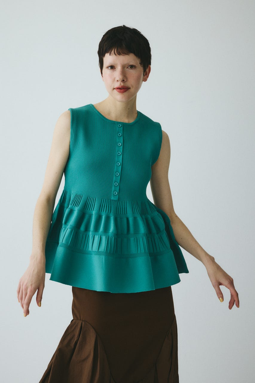 ［予約］Peplum knit tops GRN FREE