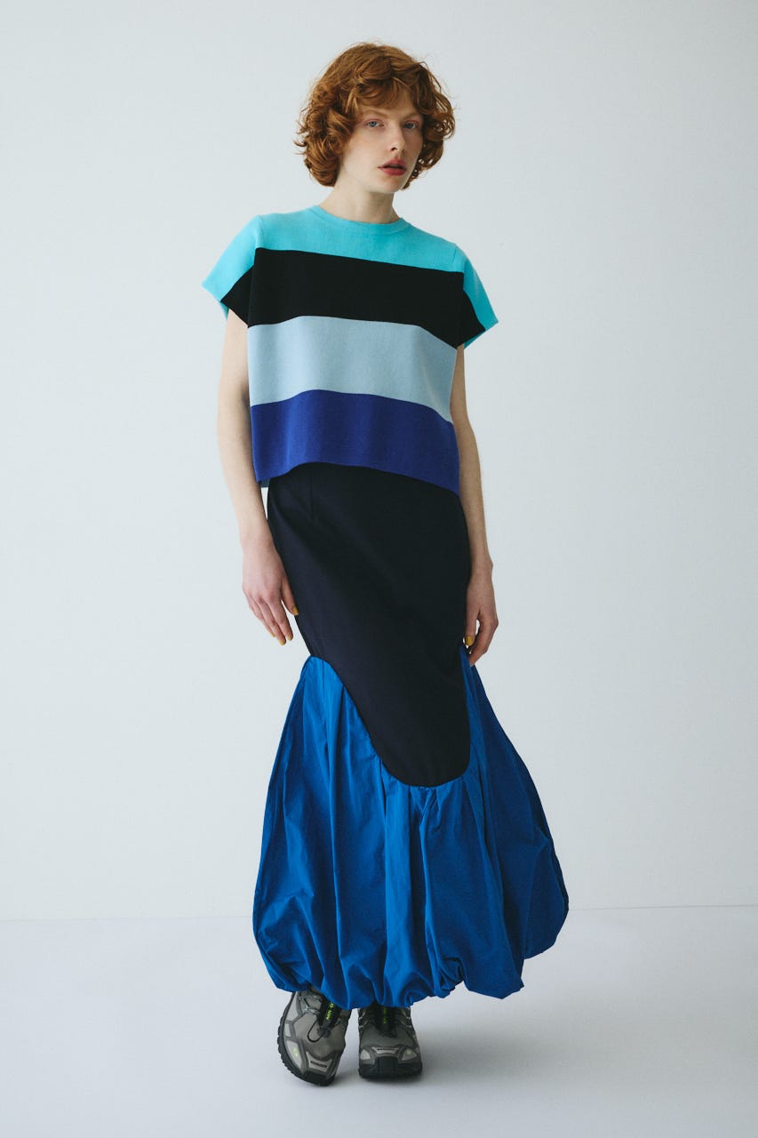 ［予約］Border box tops 柄BLU FREE