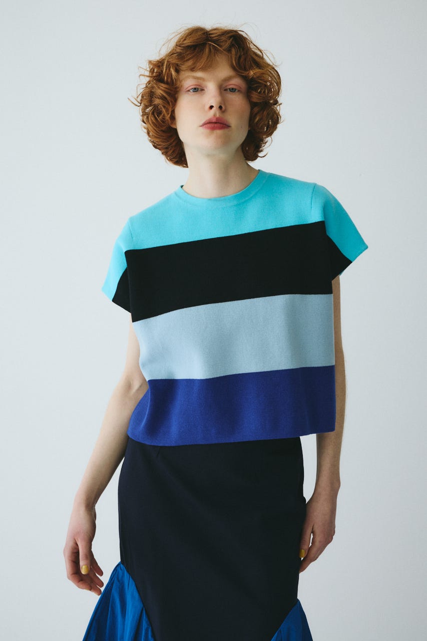 ［予約］Border box tops 柄BLU FREE