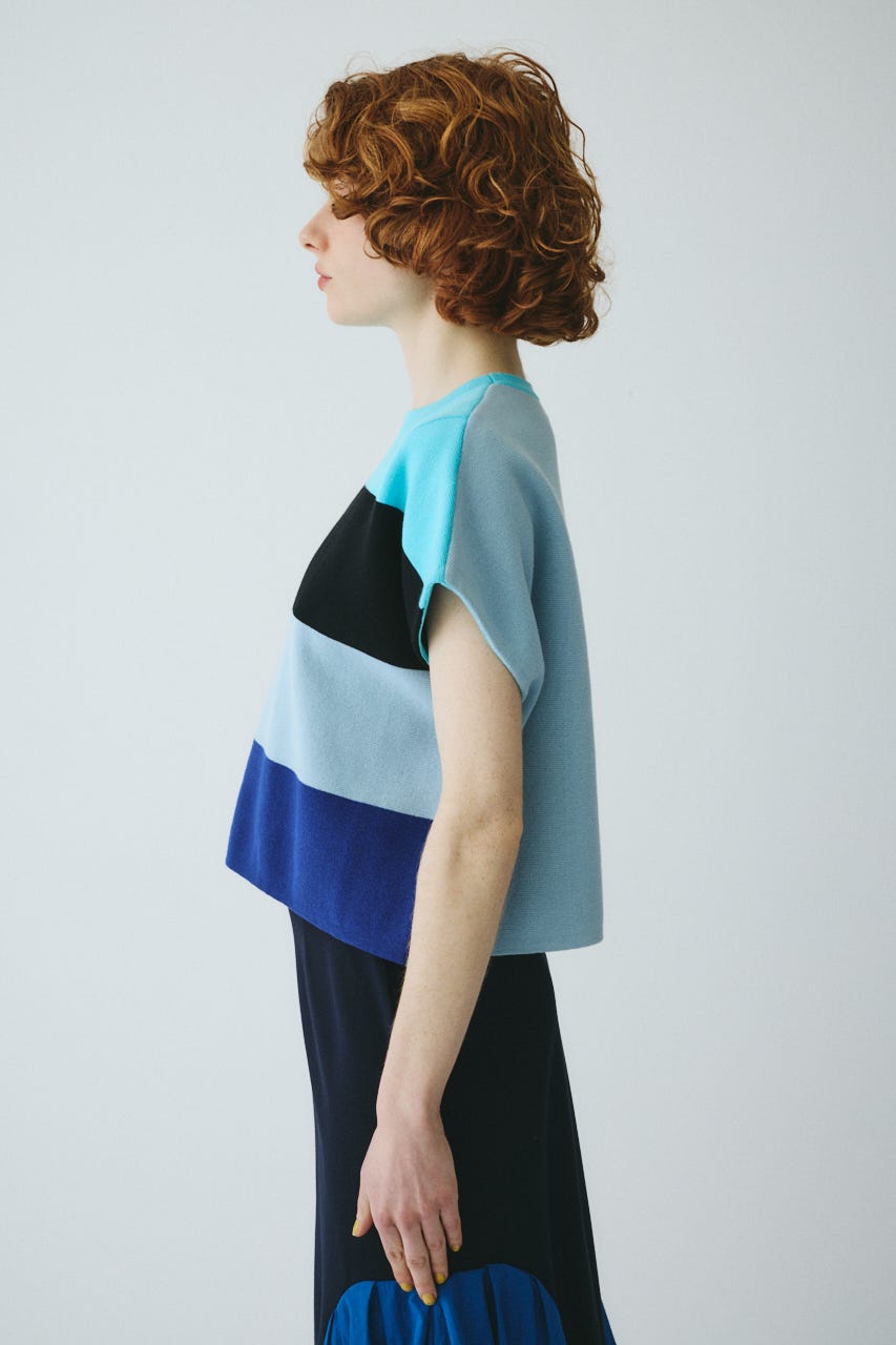 ［予約］Border box tops 柄BLU FREE