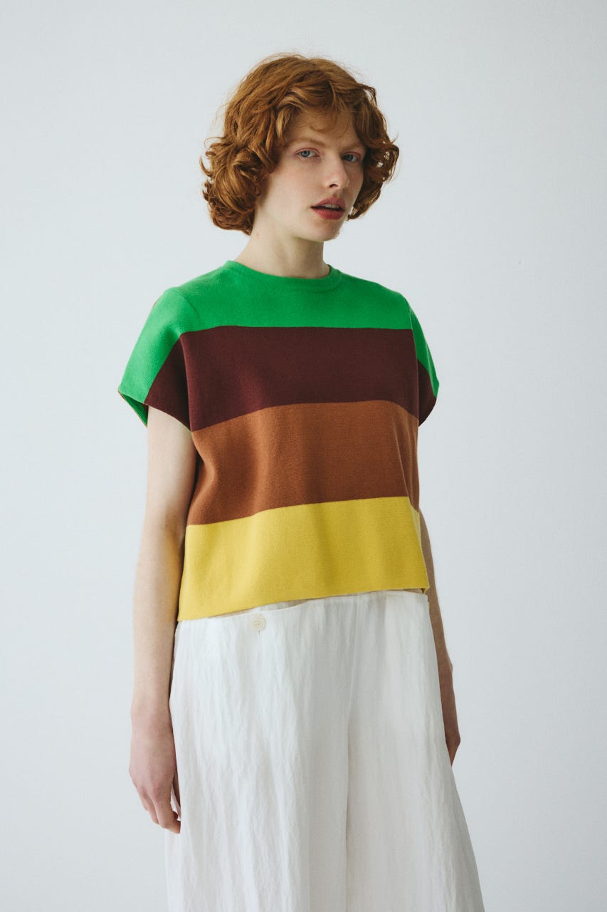 ［予約］Border box tops 柄GRN FREE