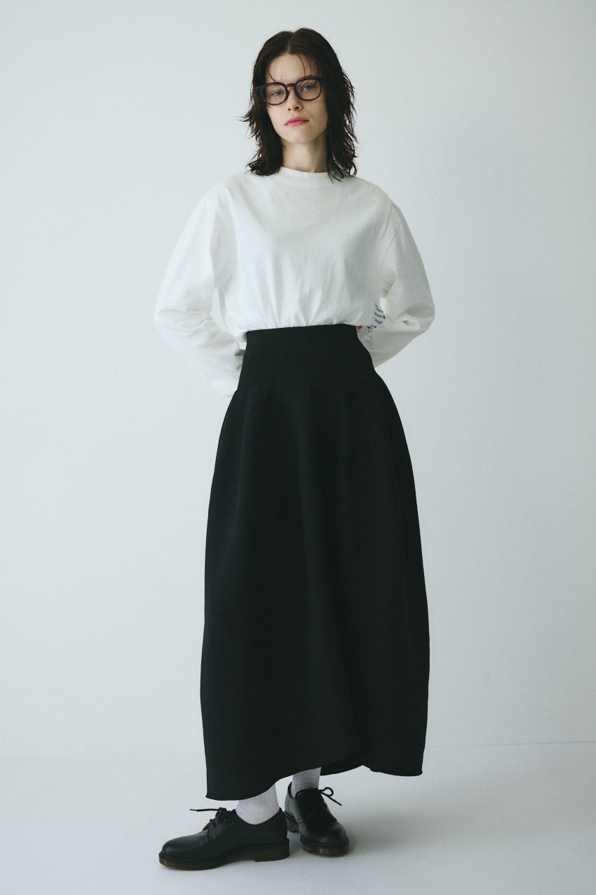 ［予約］Jersey volume knit skirt BLK FREE