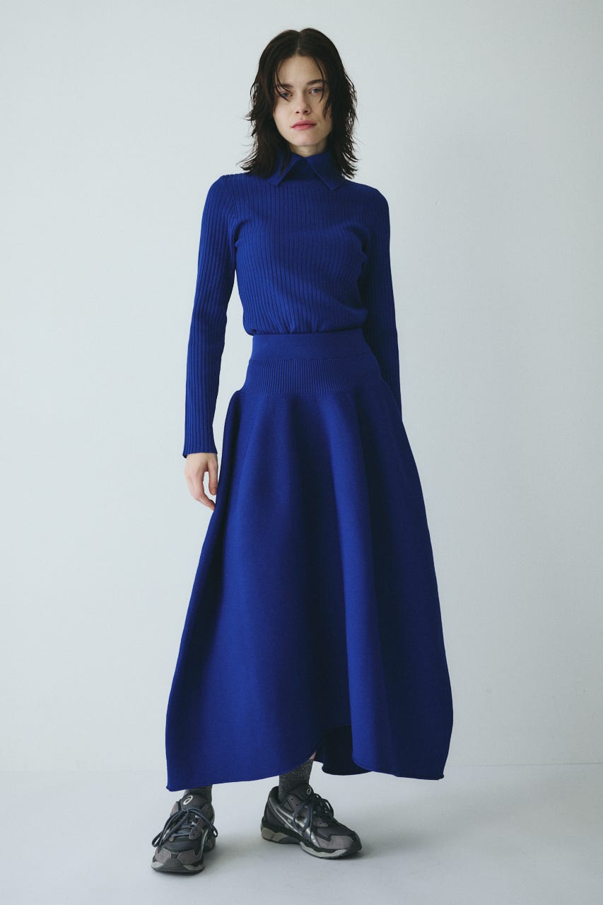 ［予約］Jersey volume knit skirt BLU FREE