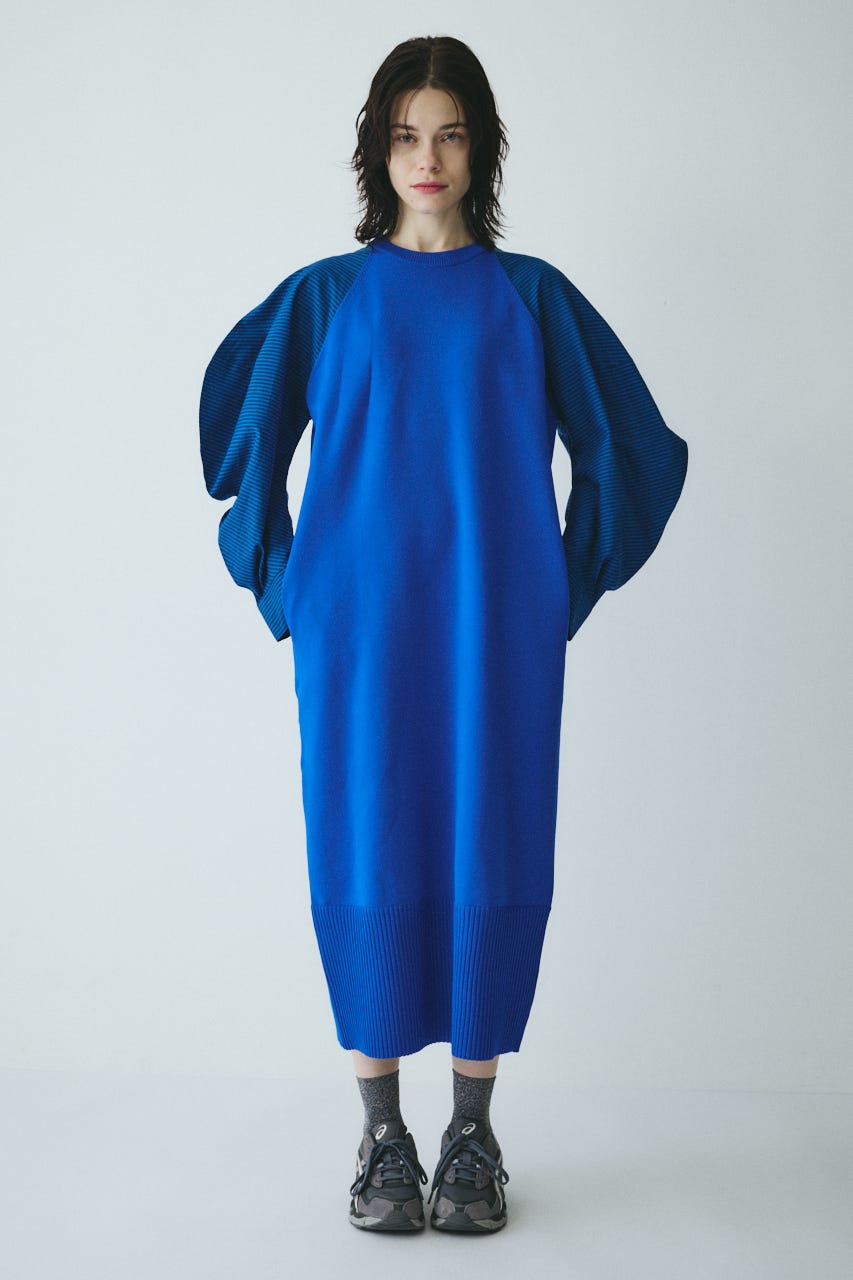 ［予約］Volume sleeve knit dress BLU FREE