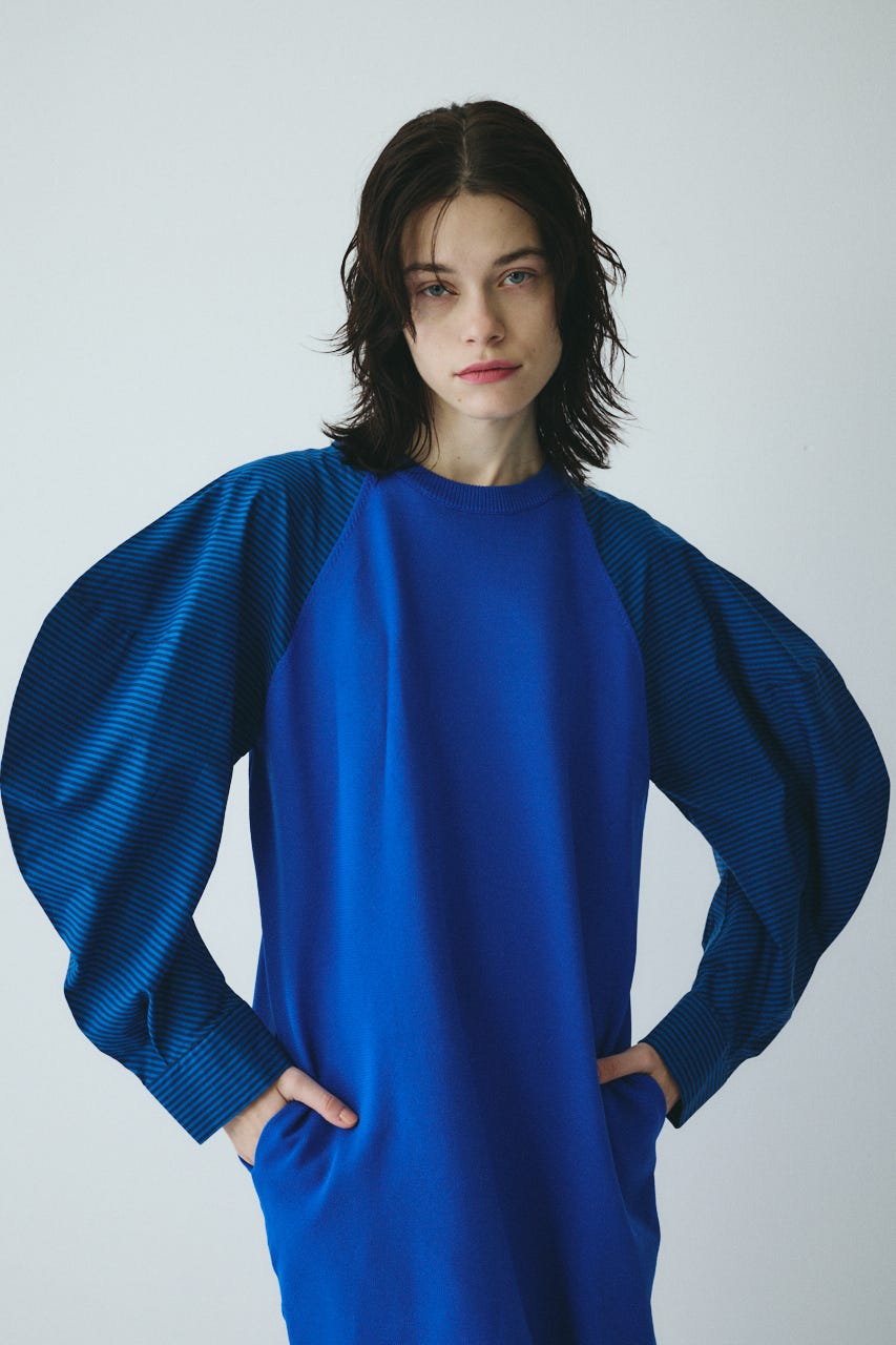 ［予約］Volume sleeve knit dress BLU FREE