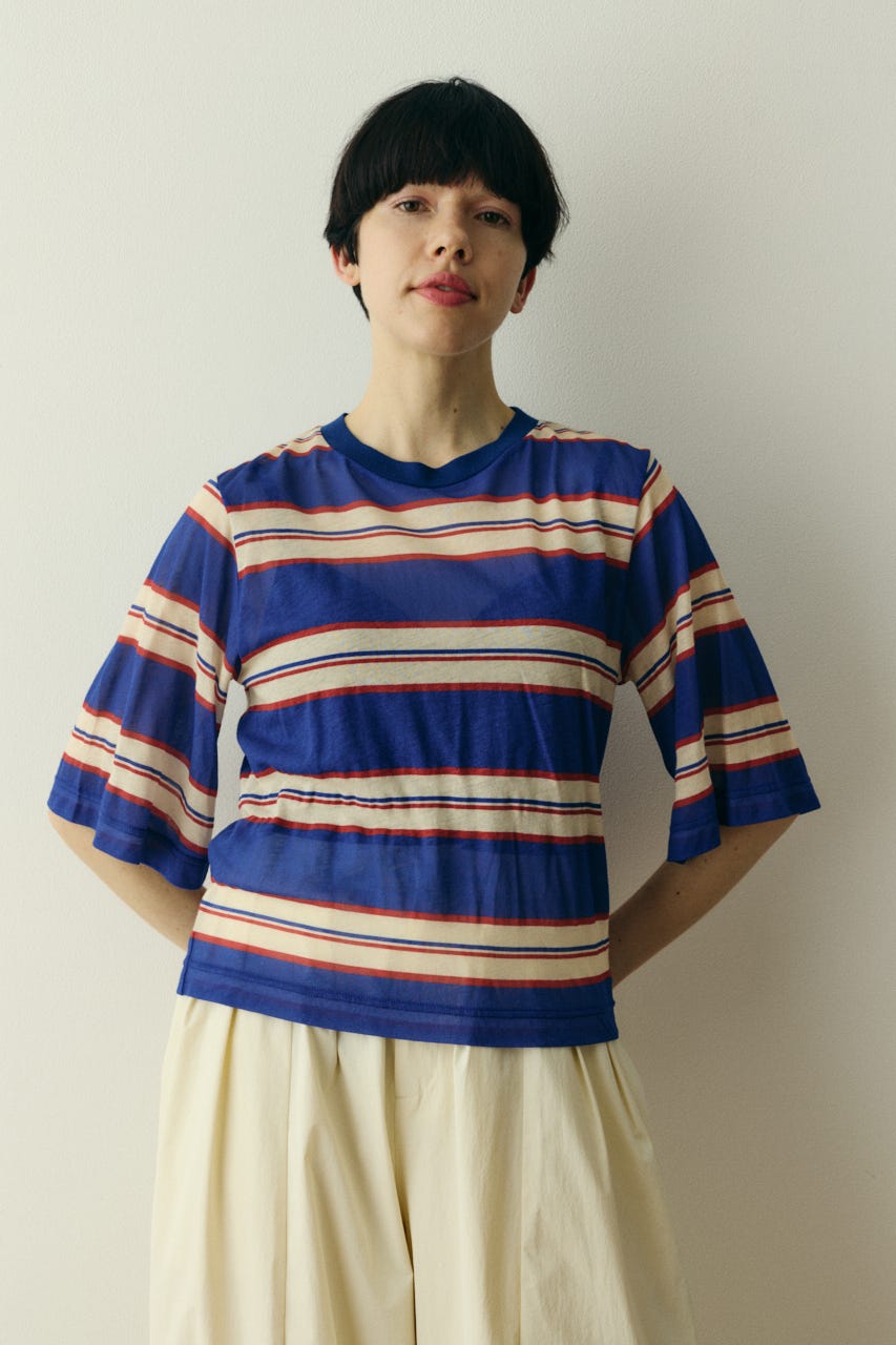 ［予約］Border half tops 柄BLU FREE