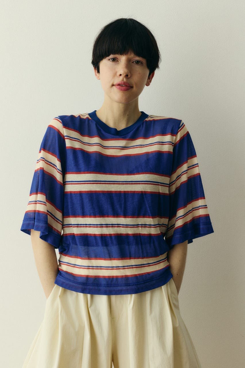 ［予約］Border half tops 柄BLU FREE