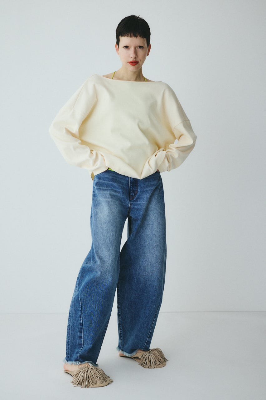 2Way over size cut tops O/WHT FREE