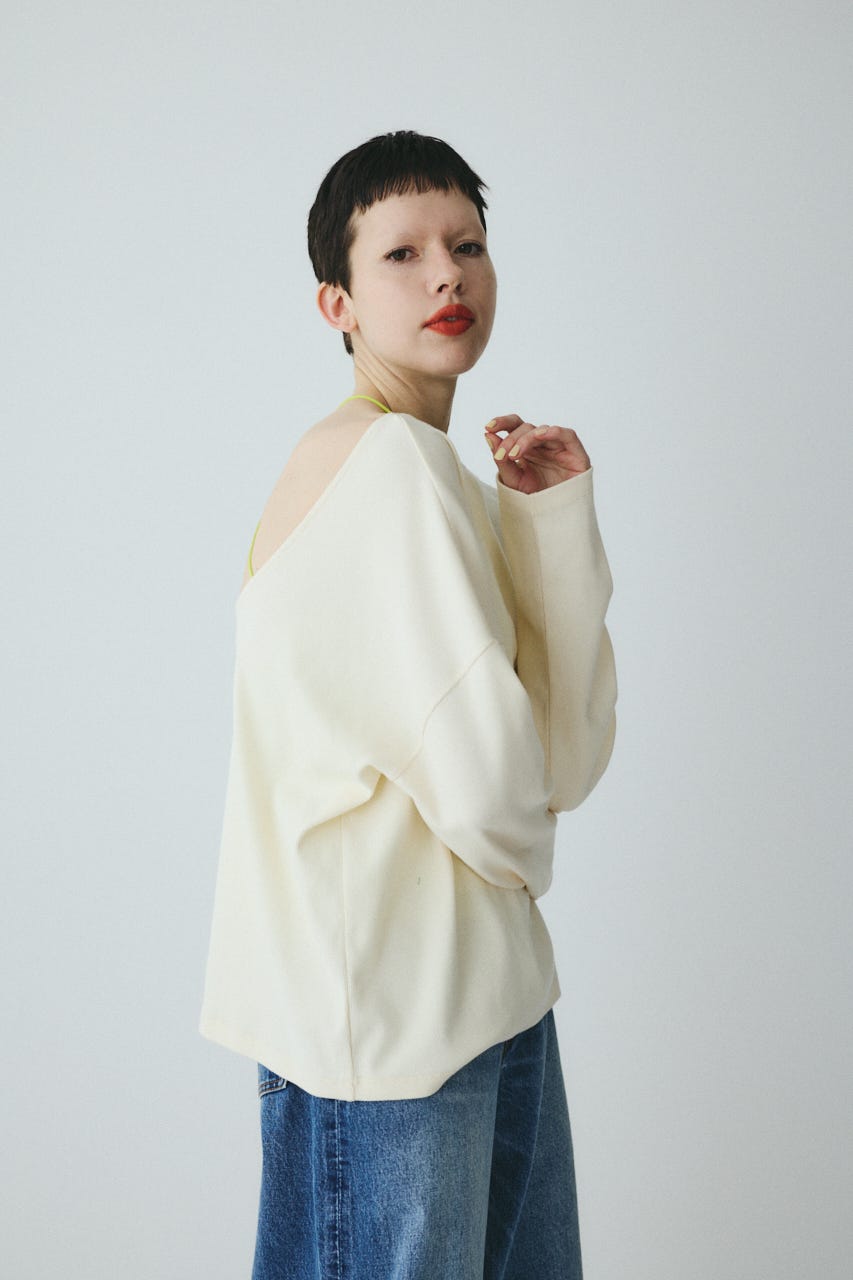 2Way over size cut tops O/WHT FREE