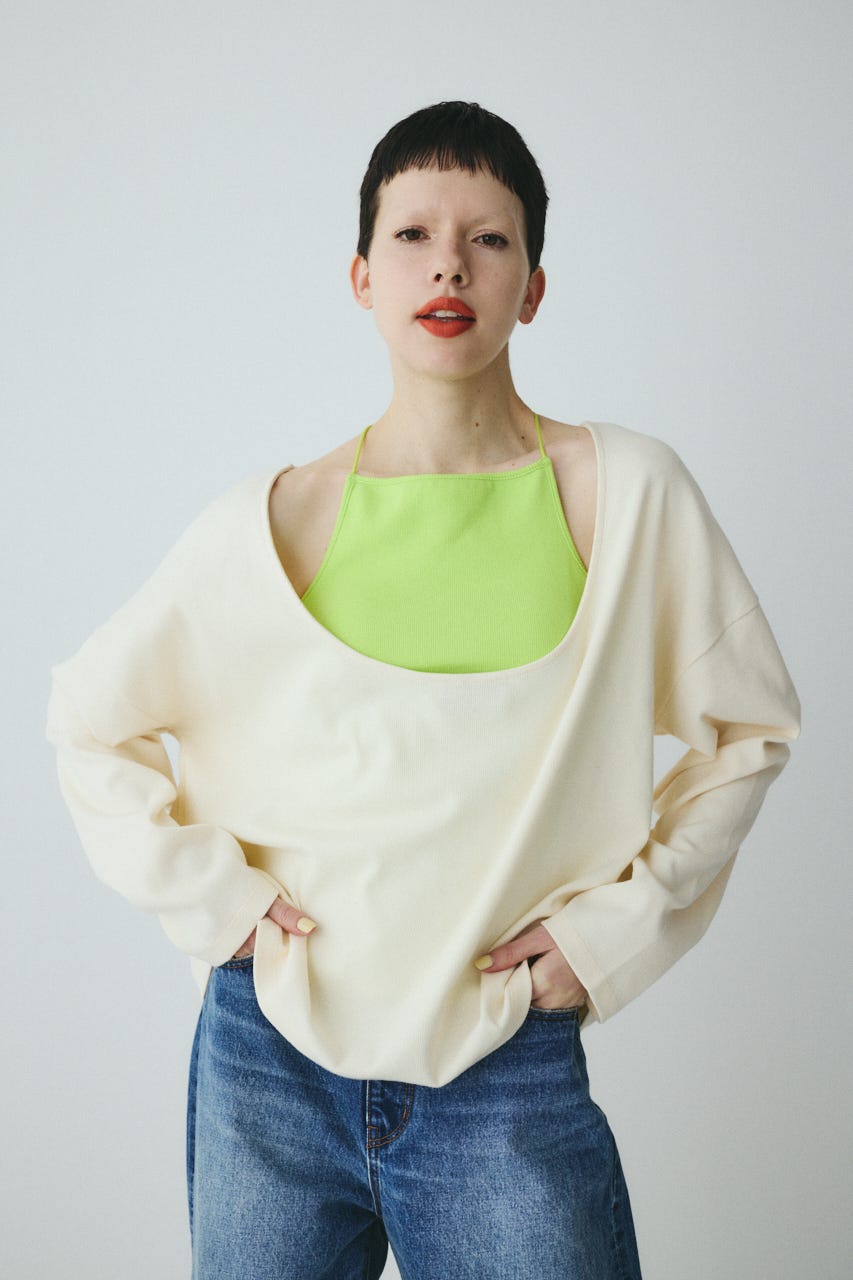 2Way over size cut tops O/WHT FREE