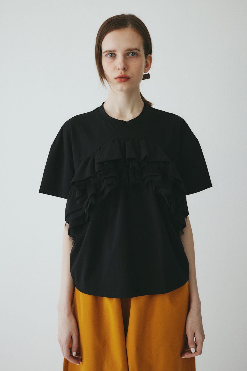 【ポイントアップ+4％対象商品】［予約］A line ruffle tops BLK FREE