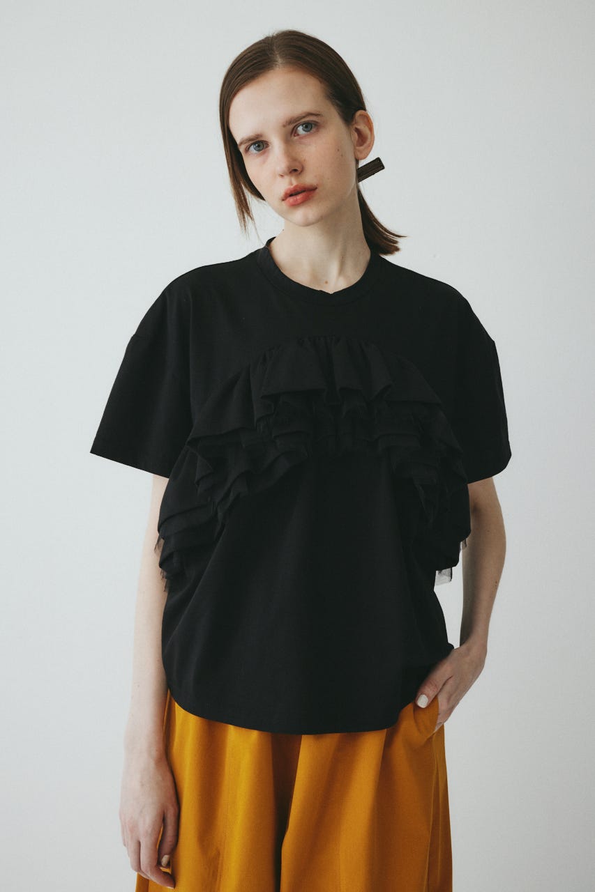 【ポイントアップ+4％対象商品】［予約］A line ruffle tops BLK FREE