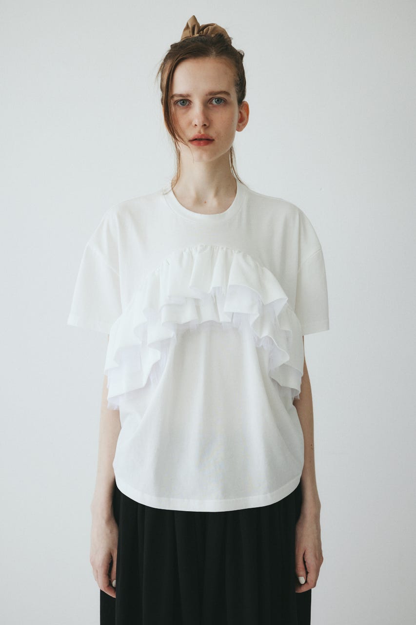 【ポイントアップ+4％対象商品】［予約］A line ruffle tops WHT FREE