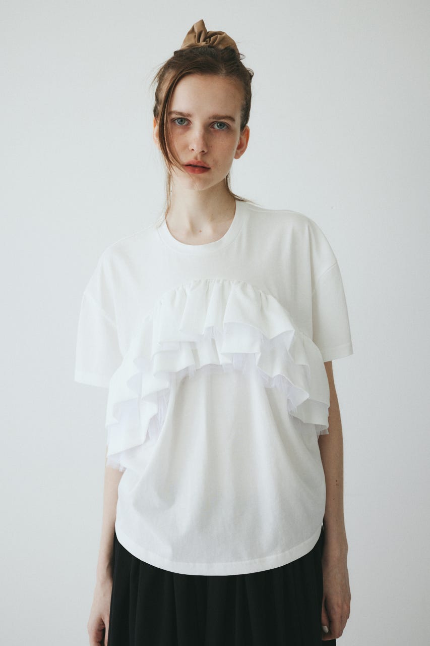 【ポイントアップ+4％対象商品】［予約］A line ruffle tops WHT FREE
