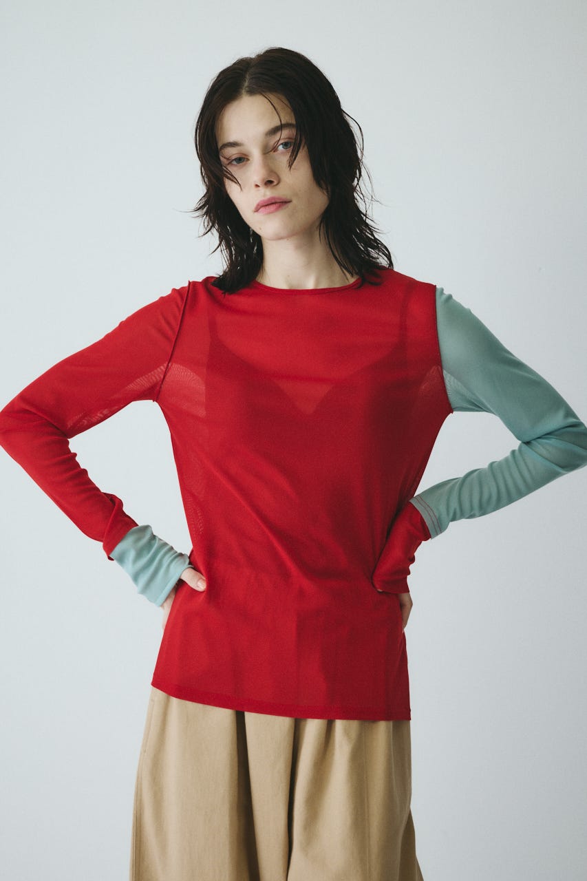 ［予約］Bi color mesh inner tops 柄RED FREE