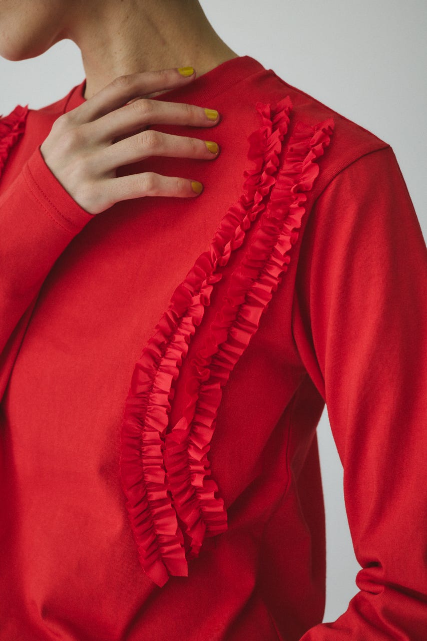 ［予約］Wave frill cut tops RED FREE