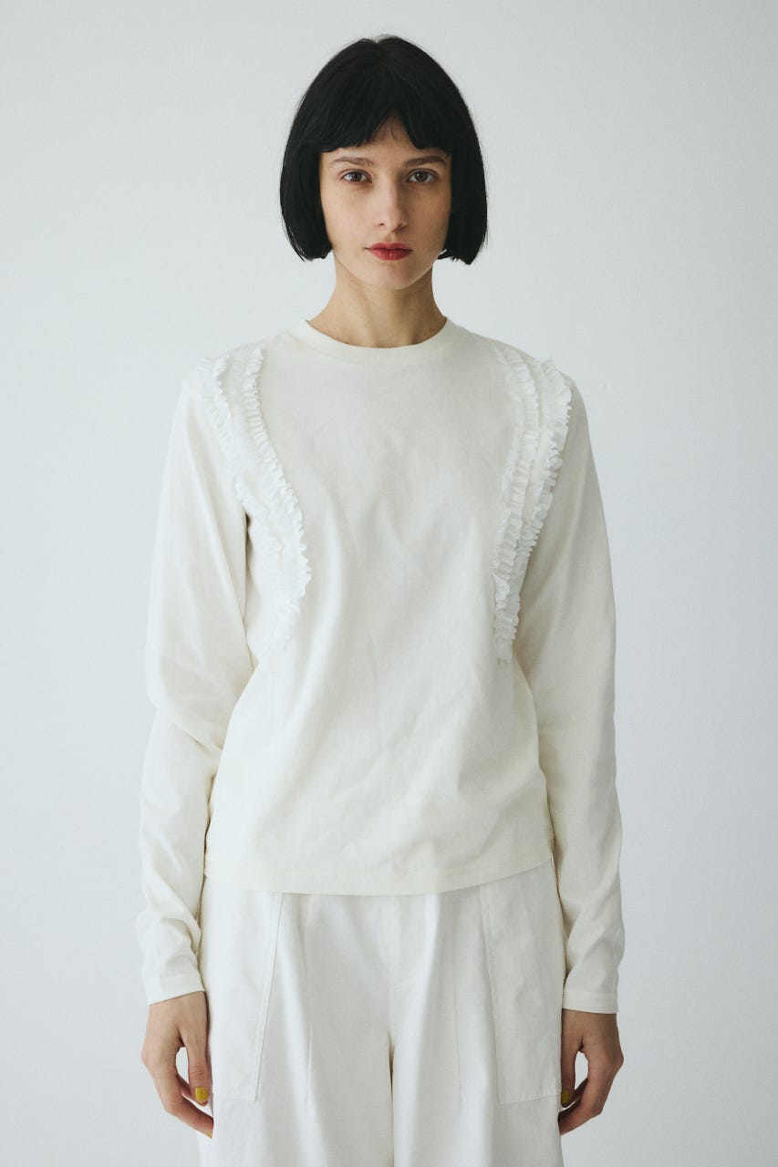 ［予約］Wave frill cut tops WHT FREE
