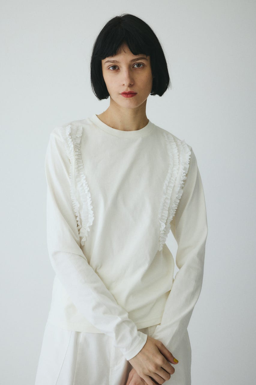 ［予約］Wave frill cut tops WHT FREE
