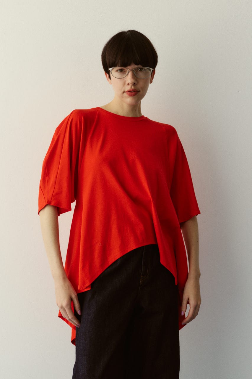 Flare hem cut tops RED FREE