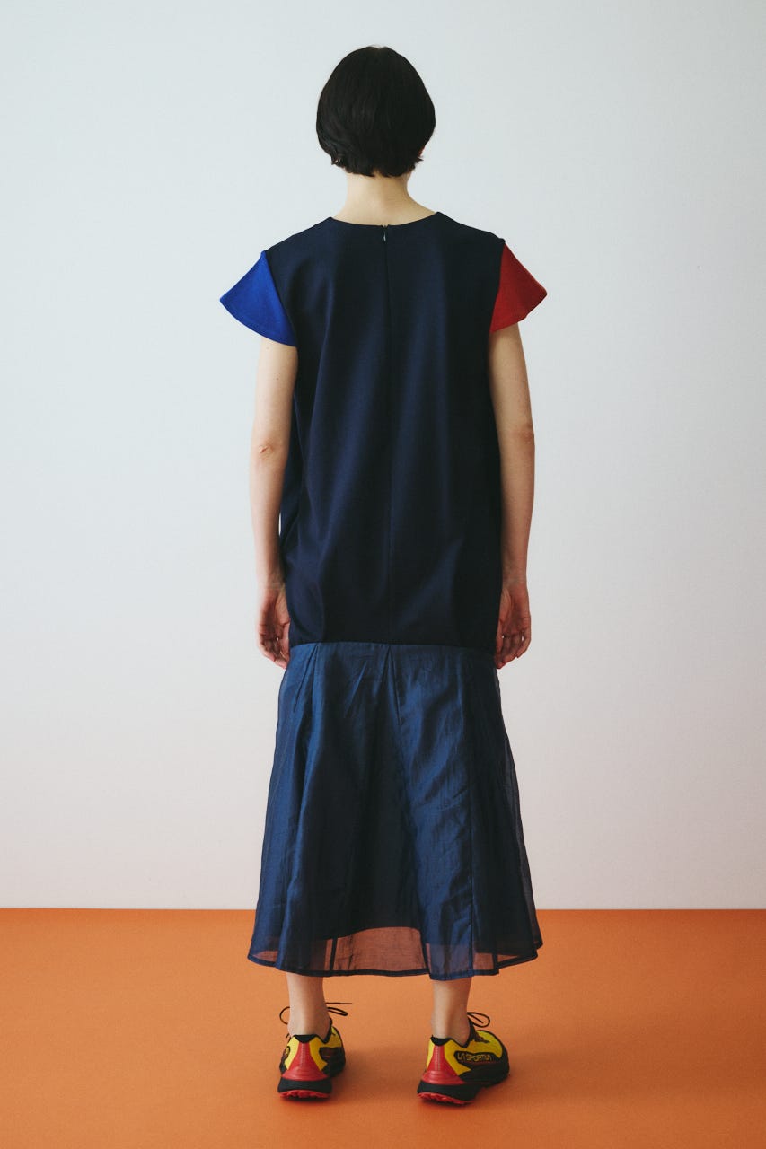 ［予約］Cap sleeve dress 柄NVY 36