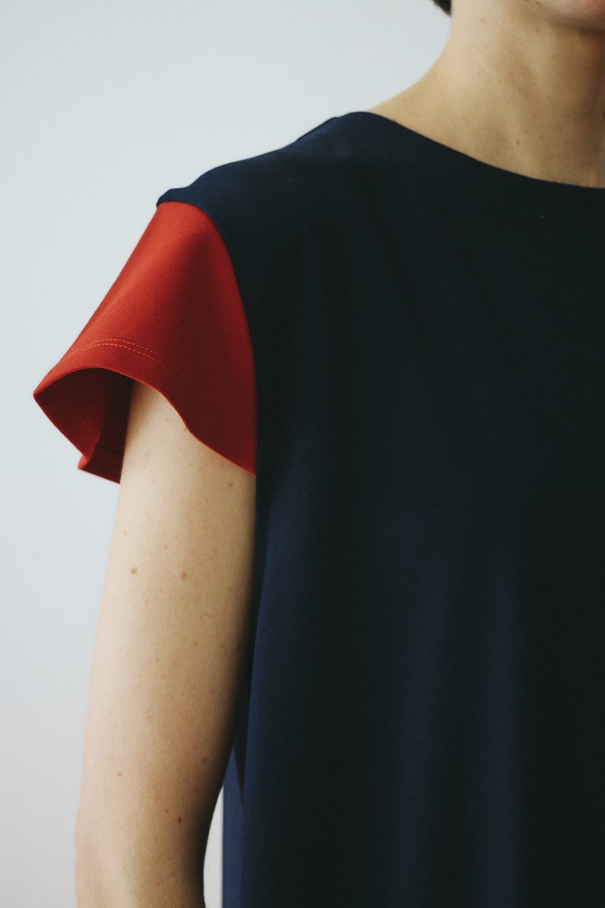 ［予約］Cap sleeve dress 柄NVY 36