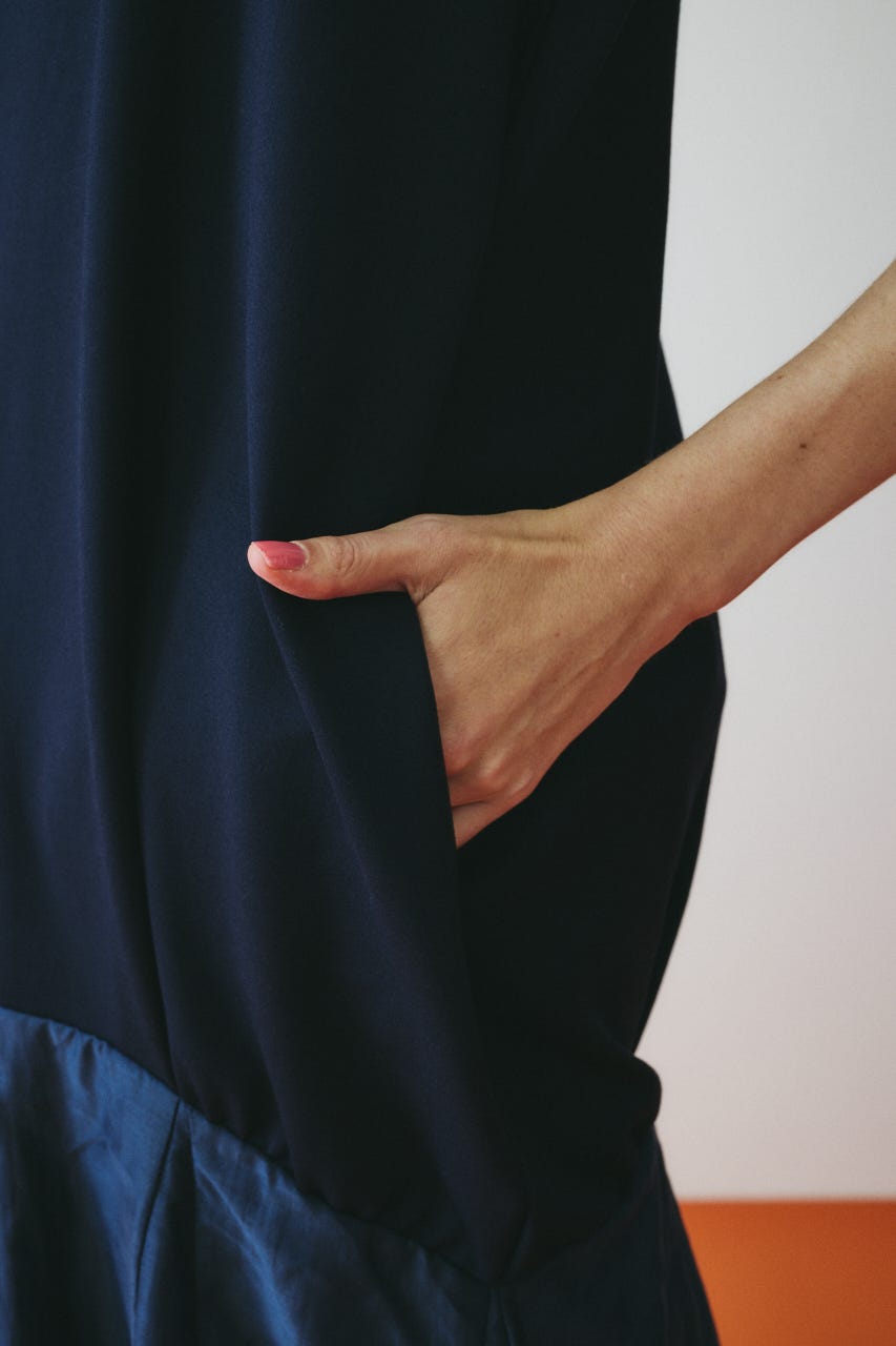 ［予約］Cap sleeve dress 柄NVY 36