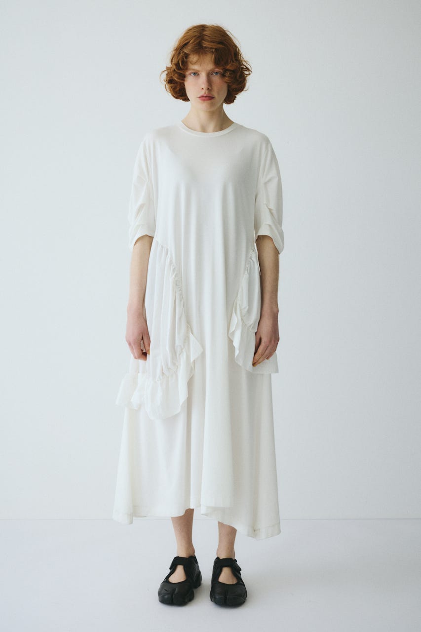 Round gather dress WHT FREE