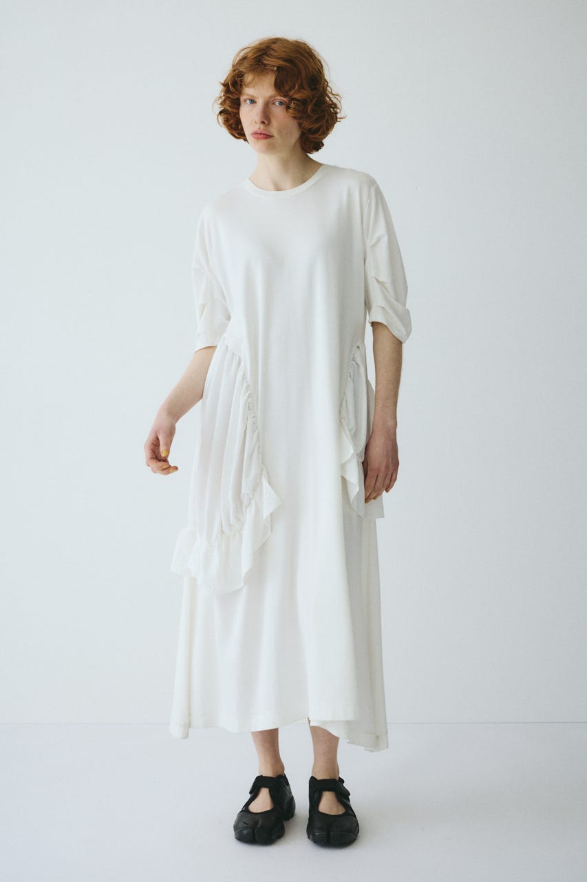 Round gather dress WHT FREE