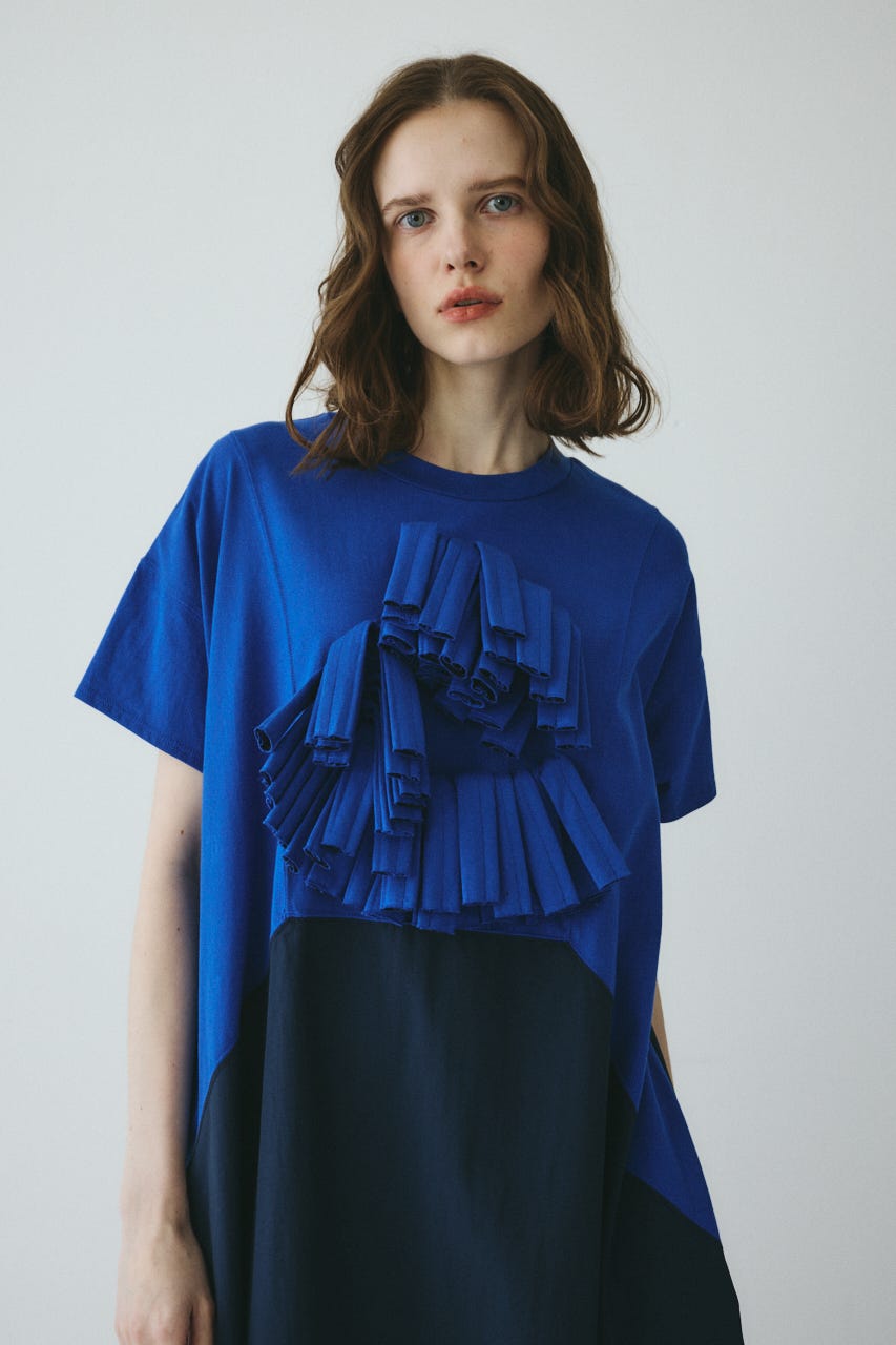 【ポイントアップ+4％対象商品】［予約］Front ribbon docking dress BLU FREE