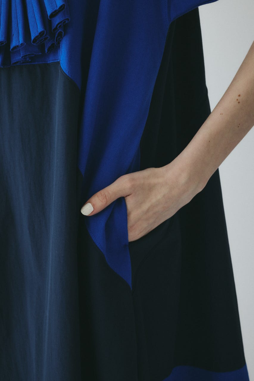 【ポイントアップ+4％対象商品】［予約］Front ribbon docking dress BLU FREE