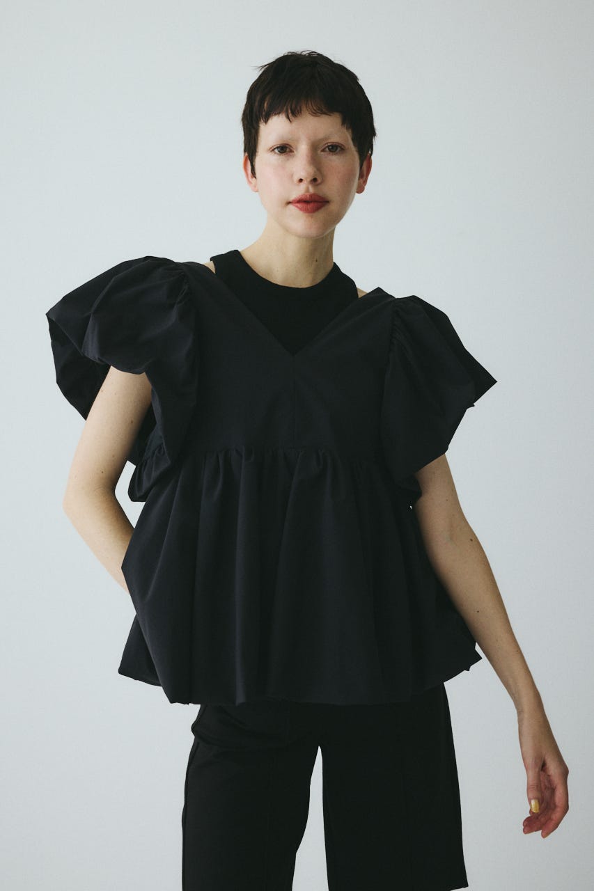［予約］2way balloon hem tops BLK FREE