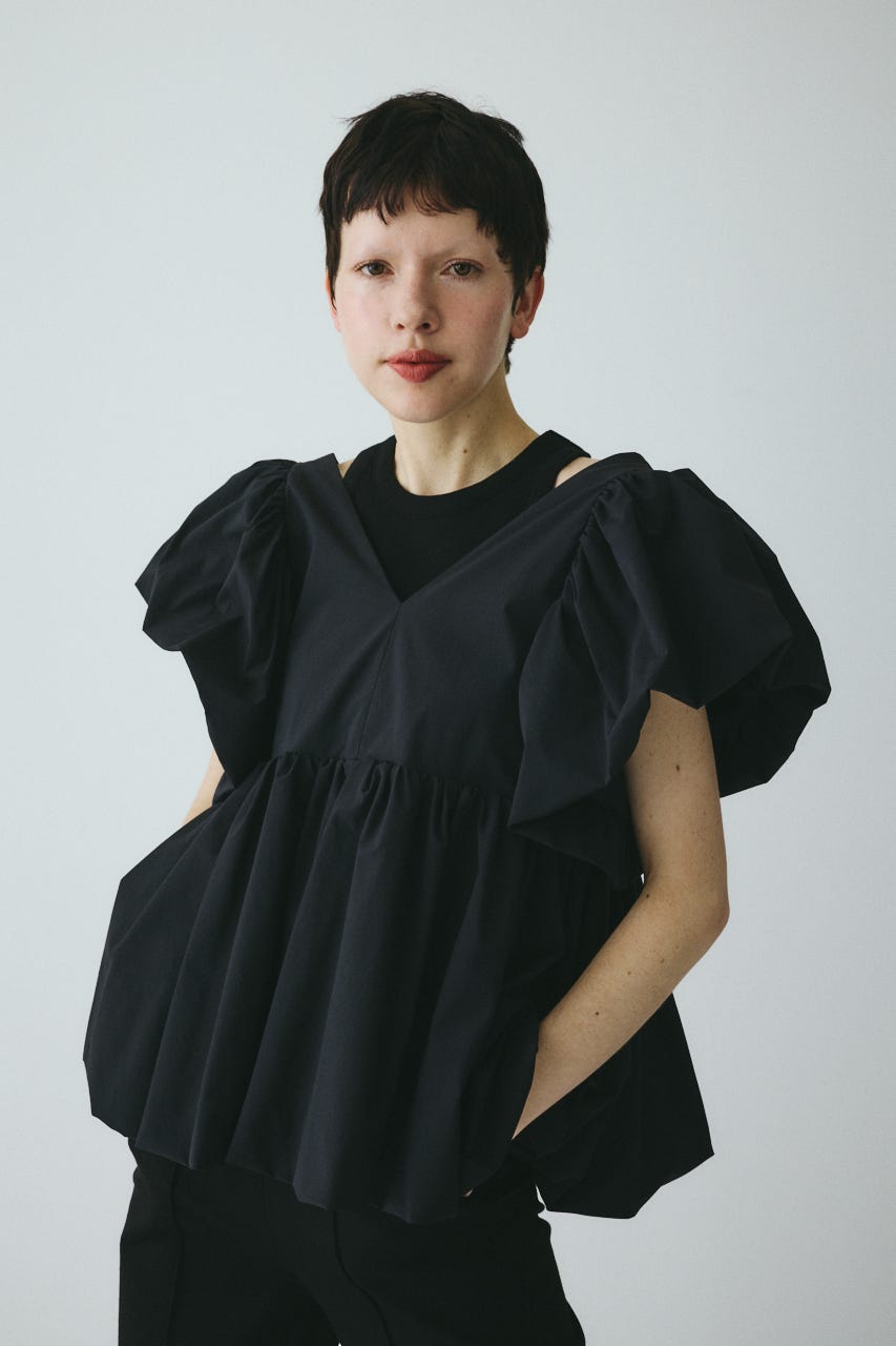 ［予約］2way balloon hem tops BLK FREE