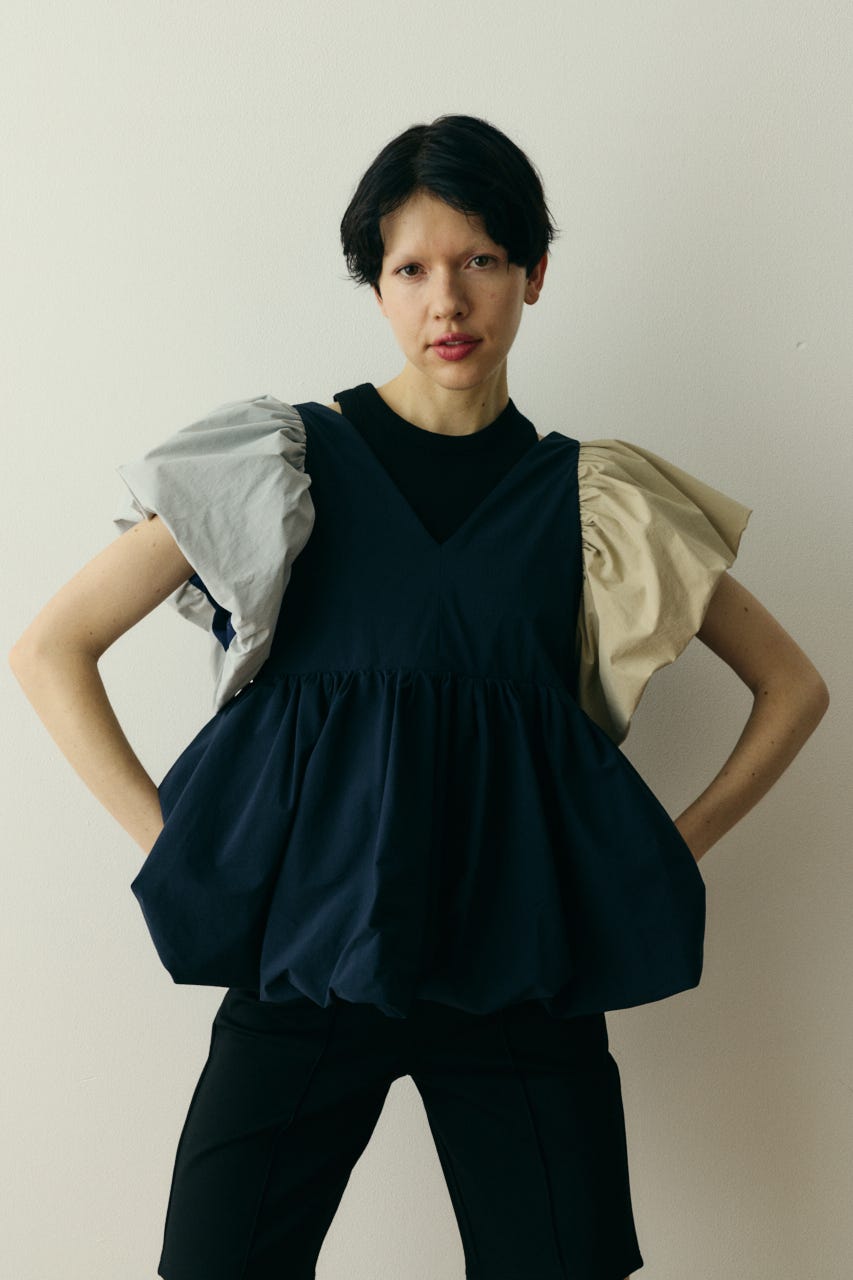 ［予約］2way balloon hem tops 柄NVY FREE