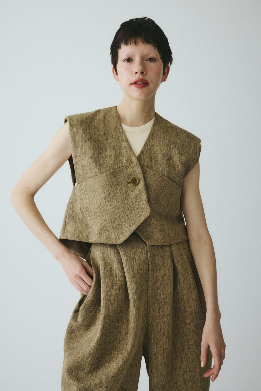 ［予約］Tweed butcher vest BEG FREE