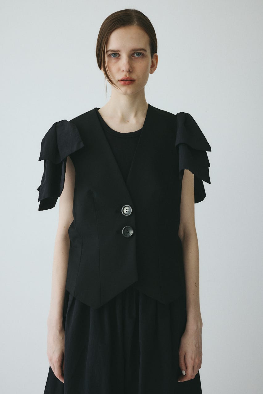 【ポイントアップ+4％対象商品】［予約］Ribbon shoulder vest BLK FREE