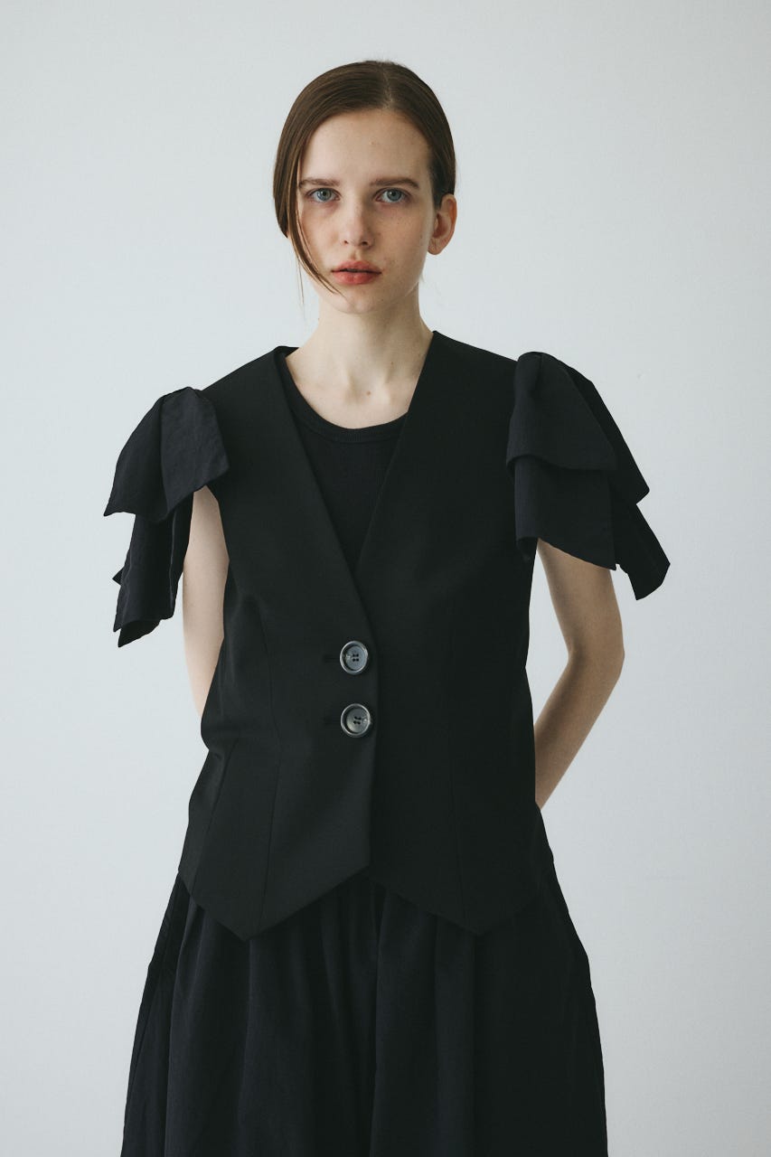 【ポイントアップ+4％対象商品】［予約］Ribbon shoulder vest BLK FREE