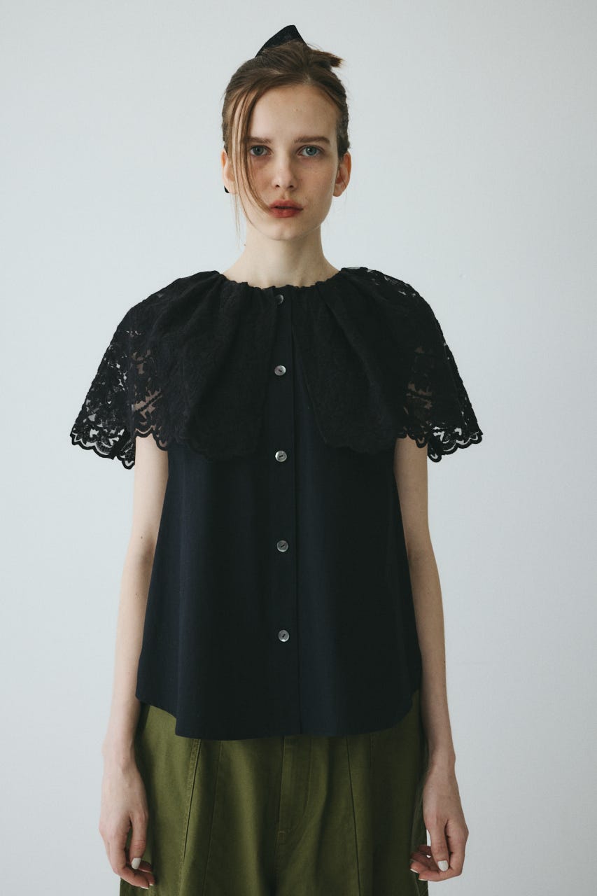 【ポイントアップ+4％対象商品】［予約］Lace cape blouse BLK FREE