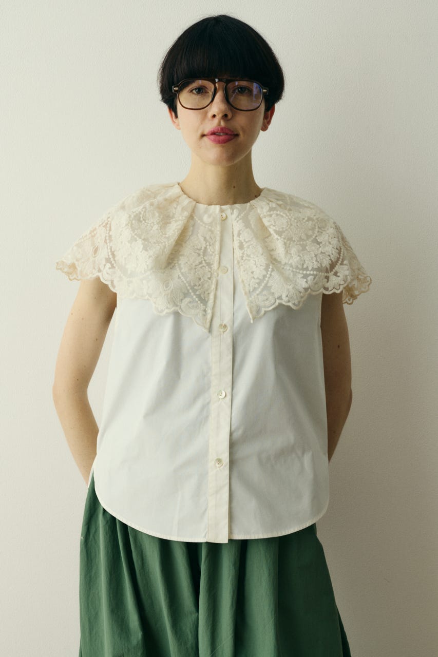 【ポイントアップ+4％対象商品】［予約］Lace cape blouse WHT FREE