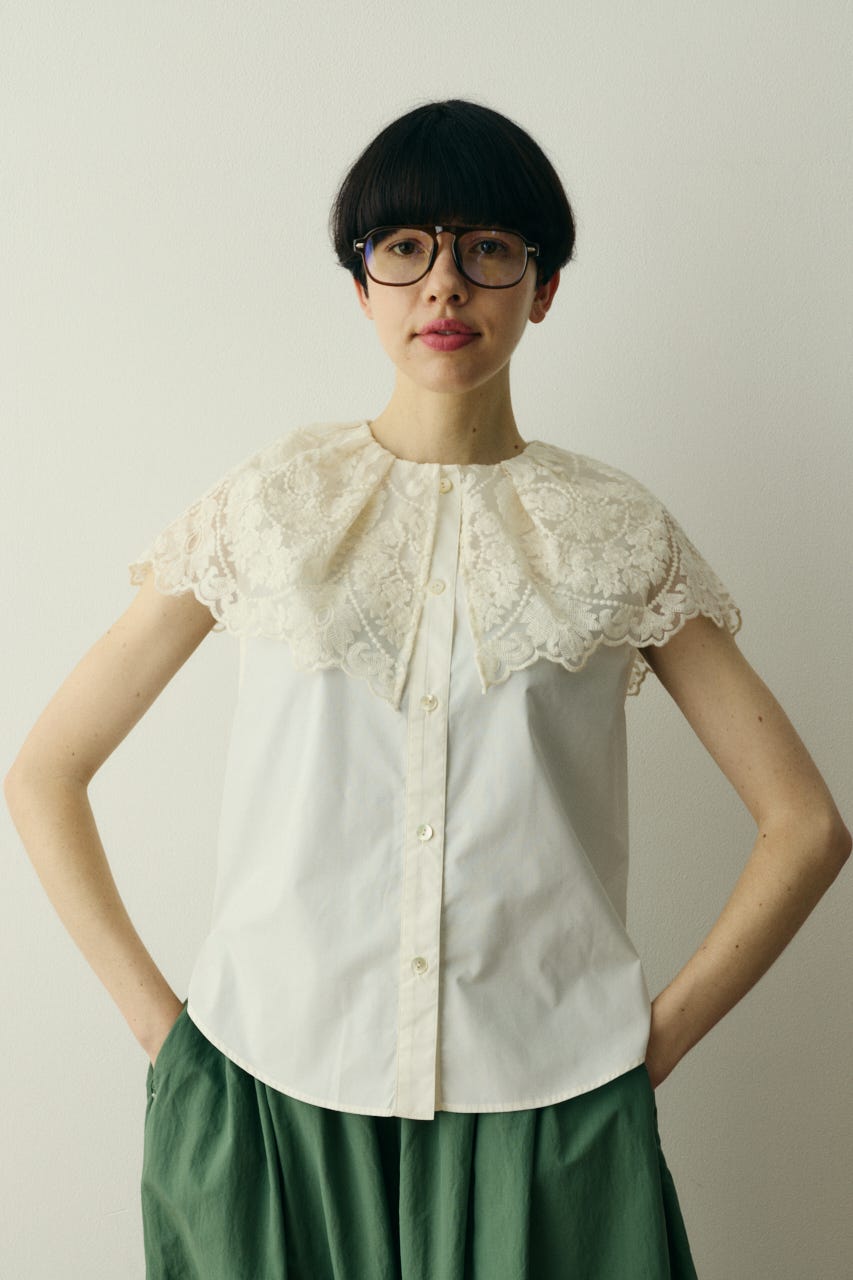 【ポイントアップ+4％対象商品】［予約］Lace cape blouse WHT FREE