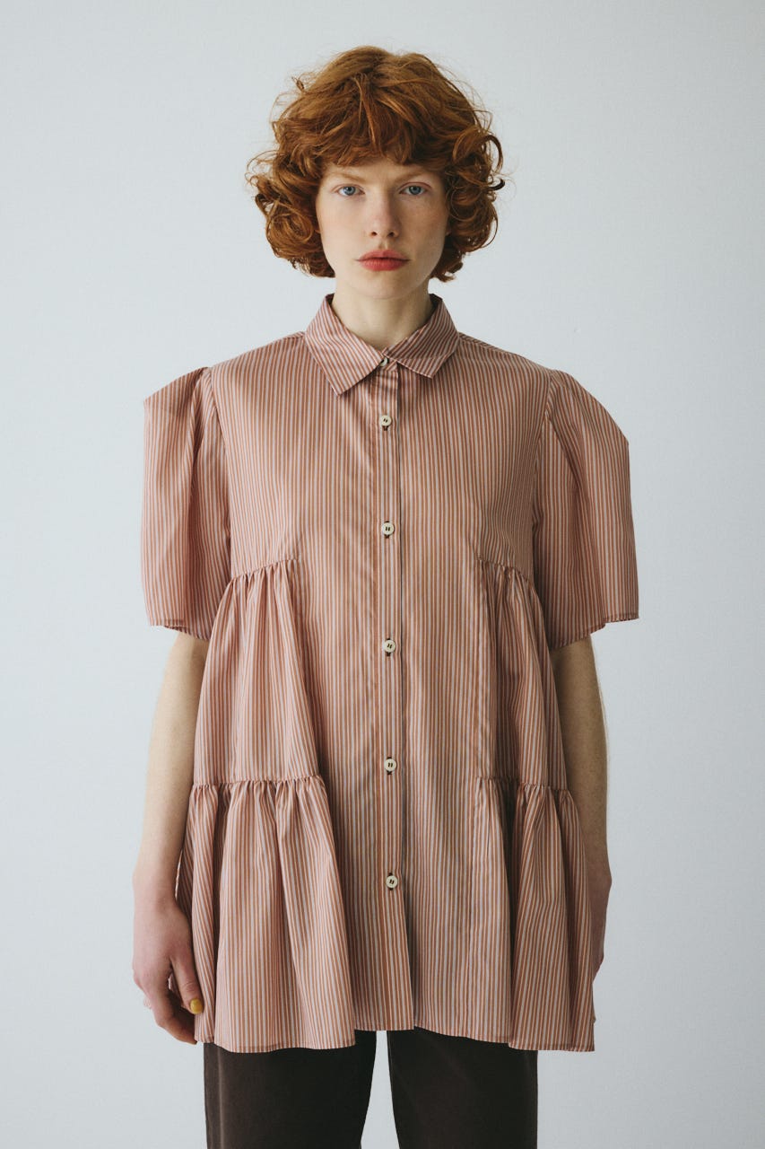 ［予約］Side gather A line shirt 柄BEG FREE